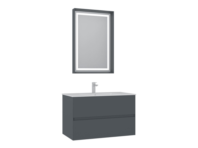 Wastafelmeubel met spiegel (2-delig) "Nest 91 v2" - 91 x 51 x 55 cm - Mat antraciet