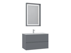 Wastafelmeubel met spiegel (2-delig) "Nest 91 v2" - 91 x 51 x 55 cm - Matgrijs