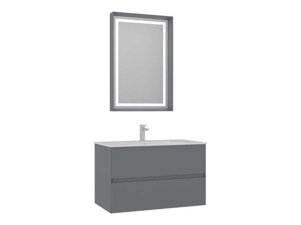 Wastafelmeubel met spiegel (2-delig) "Nest 91 v2" - 91 x 51 x 55 cm - Matgrijs