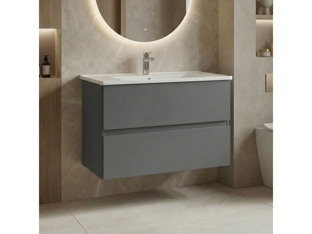 Wastafelmeubel "Nest 91 v2" - 91 x 51 x 55 cm - Matgrijs
