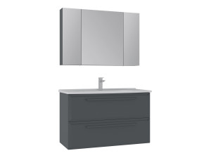 Wastafelmeubel met spiegel (2-delig) "Nuvola 100 v2" - 100 x 50 x 62 cm - Antraciet