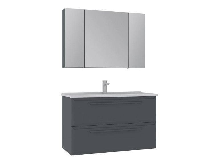 Wastafelmeubel met spiegel (2-delig) "Nuvola 100 v2" - 100 x 50 x 62 cm - Antraciet