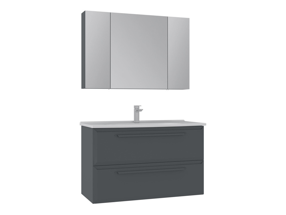 Wastafelmeubel met spiegel (2-delig) "Nuvola 100 v2" - 100 x 50 x 62 cm - Antraciet