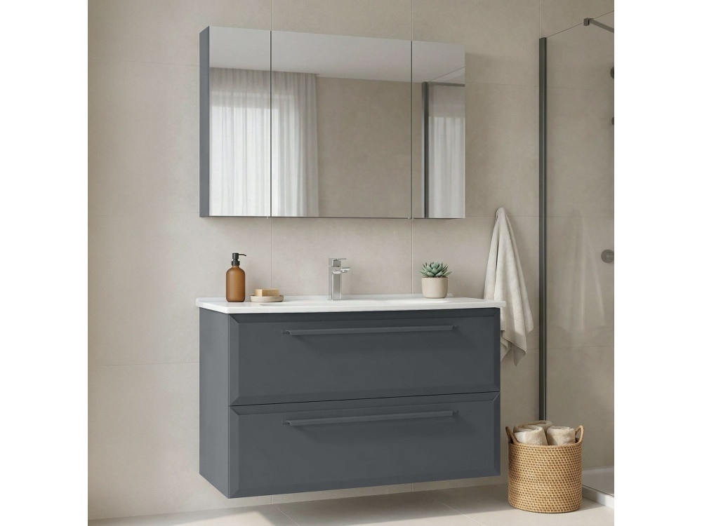Wastafelmeubel met spiegel (2-delig) "Nuvola 100 v2" - 100 x 50 x 62 cm - Antraciet