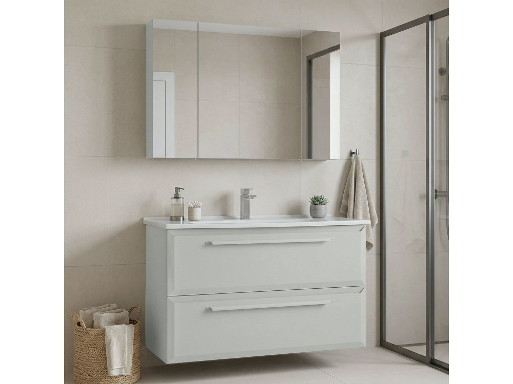 Wastafelmeubel met spiegel (2-delig) "Nuvola 100 v2" - 100 x 50 x 62 cm - Cashmere