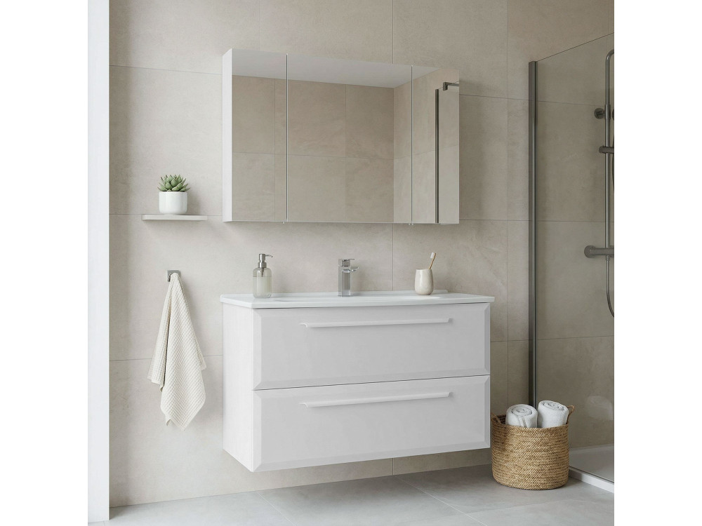 Wastafelmeubel met spiegel (2-delig) "Nuvola 100 v2" - 100 x 50 x 62 cm - Wit