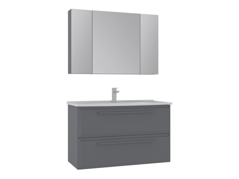 Wastafelmeubel met spiegel (2-delig) "Nuvola 100 v2" - 100 x 50 x 62 cm - Grijs