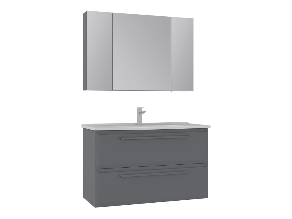Wastafelmeubel met spiegel (2-delig) "Nuvola 100 v2" - 100 x 50 x 62 cm - Grijs