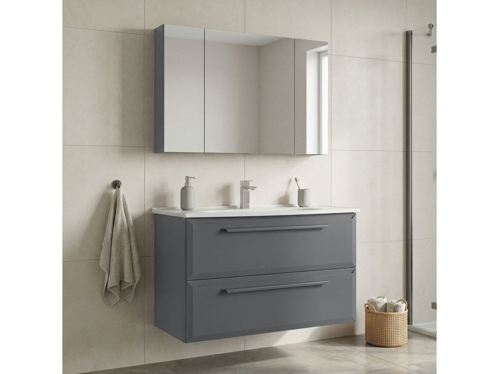 Wastafelmeubel met spiegel (2-delig) "Nuvola 100 v2" - 100 x 50 x 62 cm - Grijs