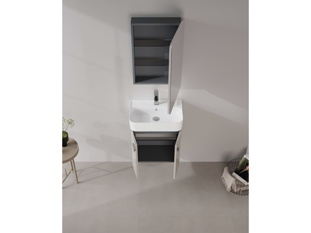 Wastafelmeubel met spiegel (2-delig) "Orbit 55" - 55 x 38 x 62 cm - Mink