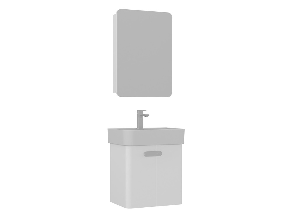 Wastafelmeubel met spiegel (2-delig) "Orbit 55" - 55 x 38 x 62 cm - Wit
