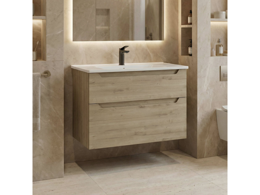 Wastafelmeubel "Messina 85 v2" - 85 x 45 x 55 cm - Eiken