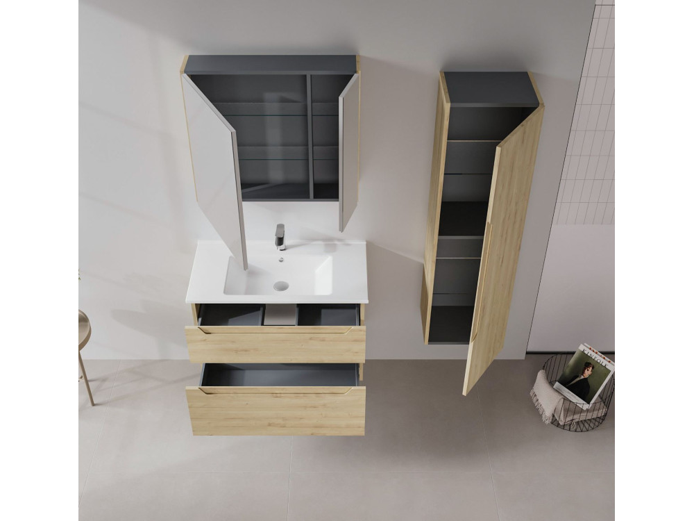 Wastafelmeubel "Messina 85 v2" - 85 x 45 x 55 cm - Eiken