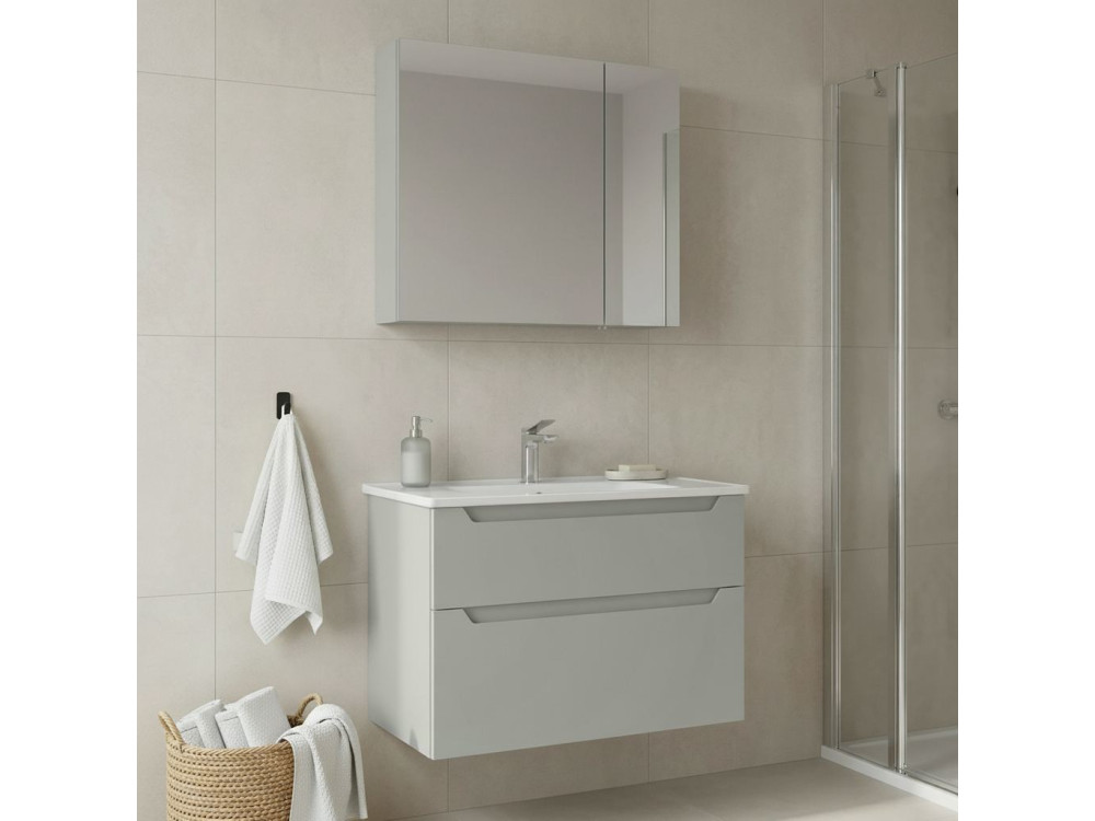 Wastafelmeubel met spiegel (2-delig) "Messina 85 v2" - 85 x 45 x 55 cm - Matte Cashmere