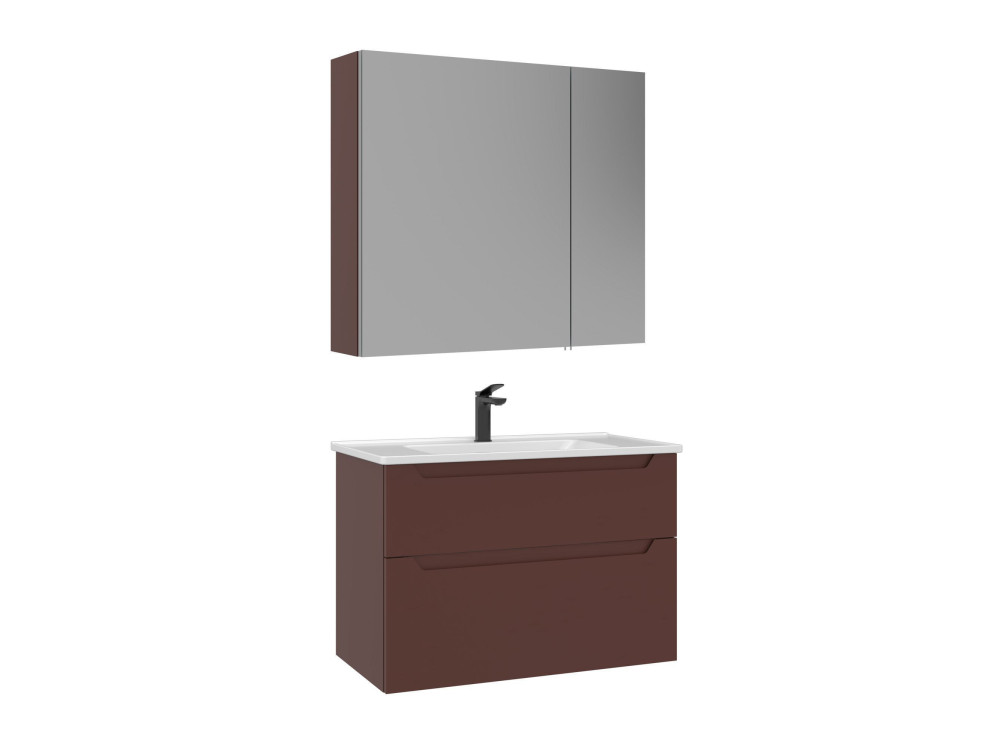 Wastafelmeubel met spiegel (2-delig) "Messina 85 v2" - 85 x 45 x 55 cm - Matrood