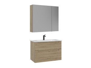 Wastafelmeubel met spiegel (2-delig) "Messina 85 v2" - 85 x 45 x 55 cm - Eiken