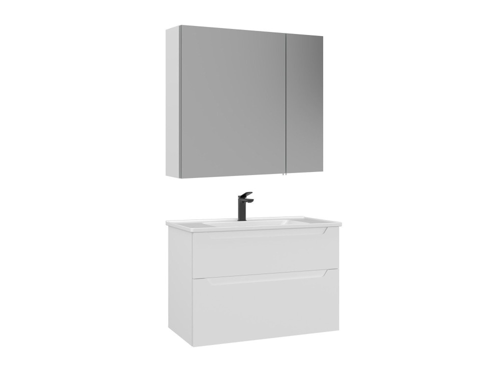 Wastafelmeubel met spiegel (2-delig) "Messina 85 v2" - 85 x 45 x 55 cm - Matwit