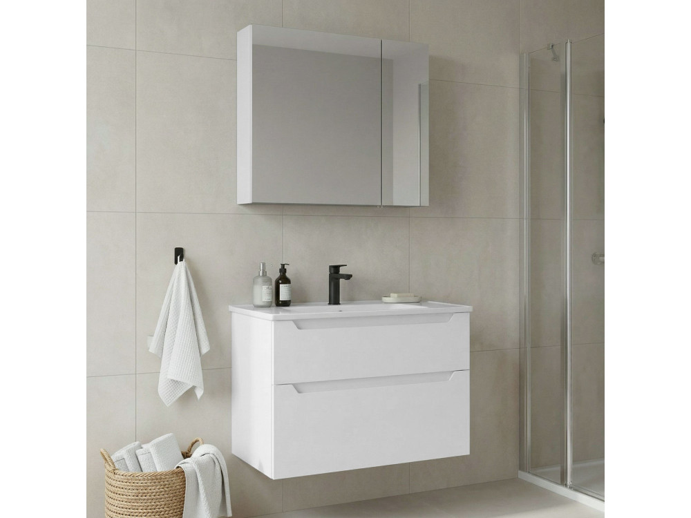Wastafelmeubel met spiegel (2-delig) "Messina 85 v2" - 85 x 45 x 55 cm - Matwit