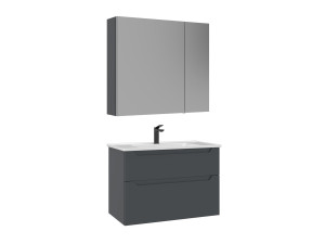 Wastafelmeubel met spiegel (2-delig) "Messina 85 v2" - 85 x 45 x 55 cm - Mat antraciet