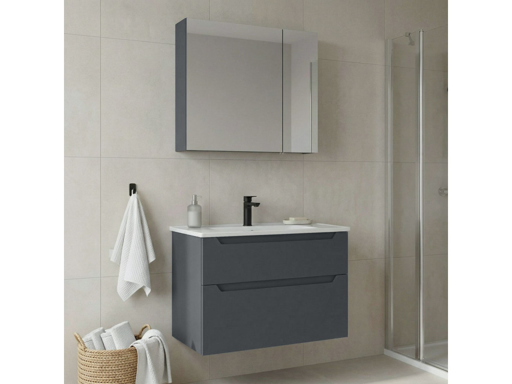 Wastafelmeubel met spiegel (2-delig) "Messina 85 v2" - 85 x 45 x 55 cm - Mat antraciet