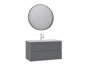 Wastafelmeubel met spiegel (2-delig) "Moonlight 90 v2" - 91 x 51 x 51 cm - Matgrijs