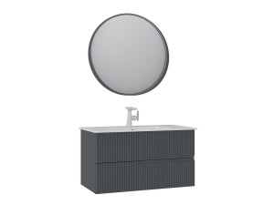 Wastafelmeubel met spiegel (2-delig) "Moonlight 90 v2" - 91 x 51 x 51 cm - Mat antraciet