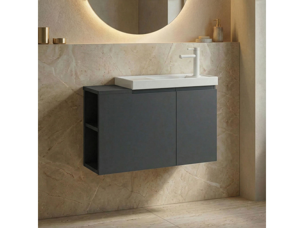 Wastafelmeubel "Ferla 80" - 80 x 22 x 45 cm - Mat antraciet