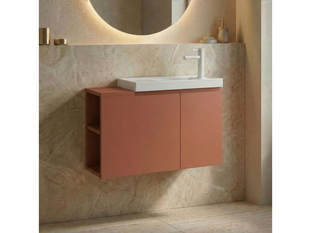 Wastafelmeubel "Ferla 80" - 80 x 22 x 45 cm - Matte Cinnamon