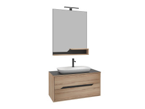 Wastafelmeubel met spiegel (2-delig) "Galia 100 v2" - 100 x 50 x 50 cm - Eiken