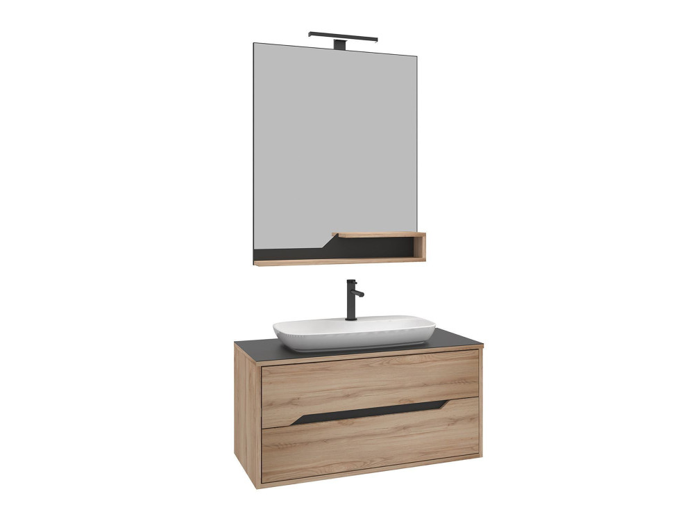 Wastafelmeubel met spiegel (2-delig) "Galia 100 v2" - 100 x 50 x 50 cm - Eiken