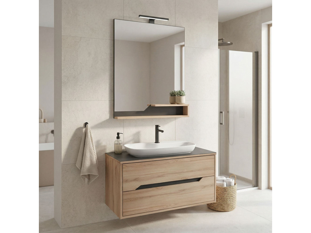 Wastafelmeubel met spiegel (2-delig) "Galia 100 v2" - 100 x 50 x 50 cm - Eiken