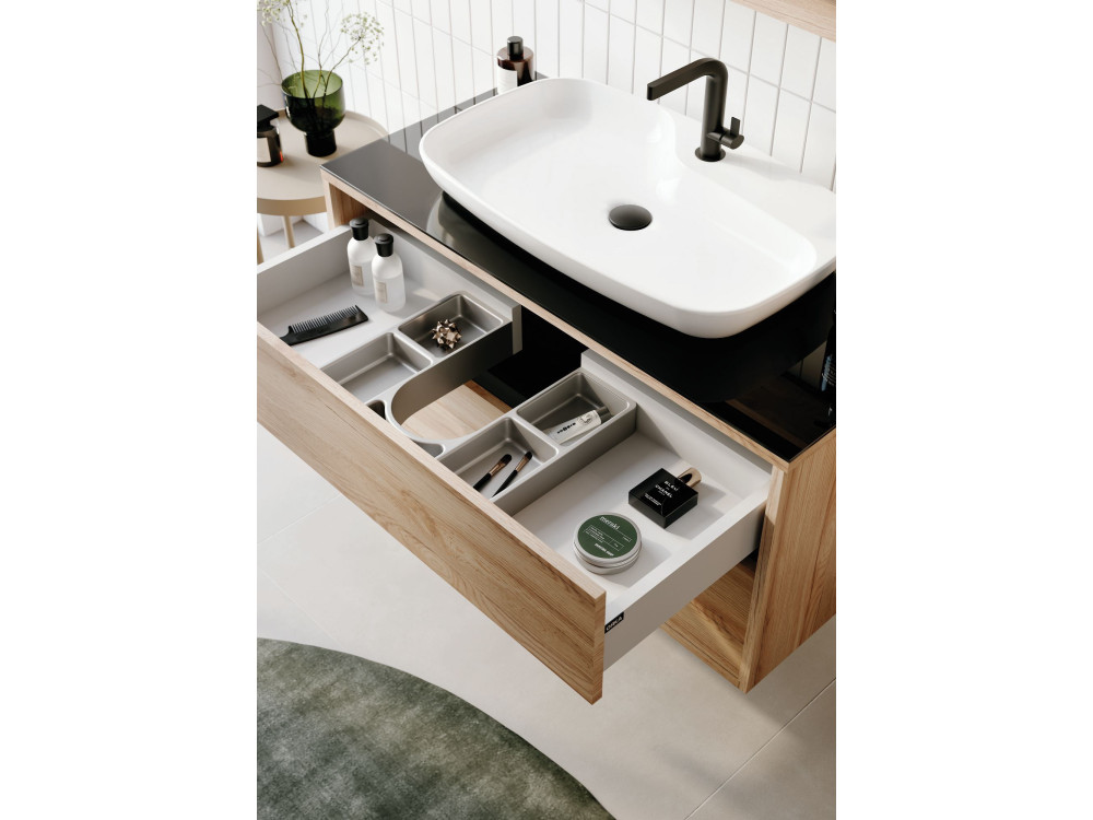 Wastafelmeubel met spiegel (2-delig) "Galia 100 v2" - 100 x 50 x 50 cm - Eiken