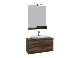 Wastafelmeubel met spiegel (2-delig) "Galia 100 v2" - 100 x 50 x 50 cm - Walnoot