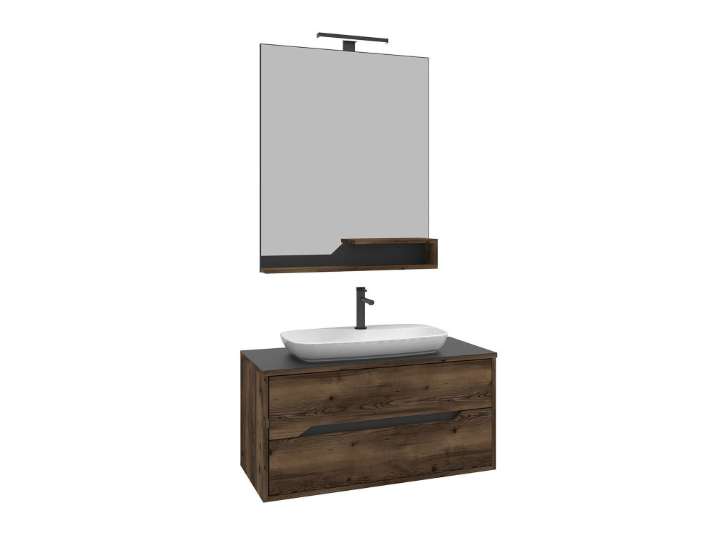 Wastafelmeubel met spiegel (2-delig) "Galia 100 v2" - 100 x 50 x 50 cm - Walnoot