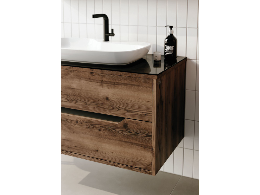 Wastafelmeubel met spiegel (2-delig) "Galia 100 v2" - 100 x 50 x 50 cm - Walnoot
