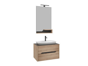 Wastafelmeubel met spiegel (2-delig) "Galia 80 v2" - 100 x 50 x 50 cm - Eiken