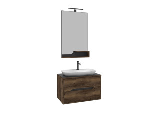 Wastafelmeubel met spiegel (2-delig) "Galia 80 v2" - 100 x 50 x 50 cm - Walnoot