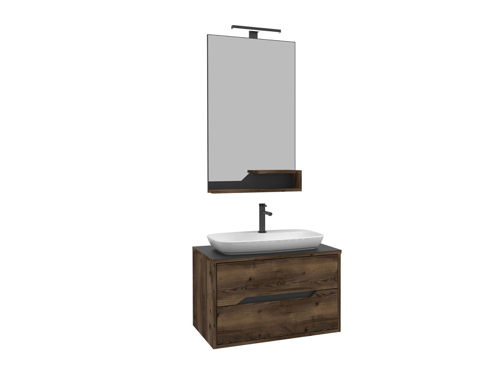 Wastafelmeubel met spiegel (2-delig) "Galia 80 v2" - 100 x 50 x 50 cm - Walnoot
