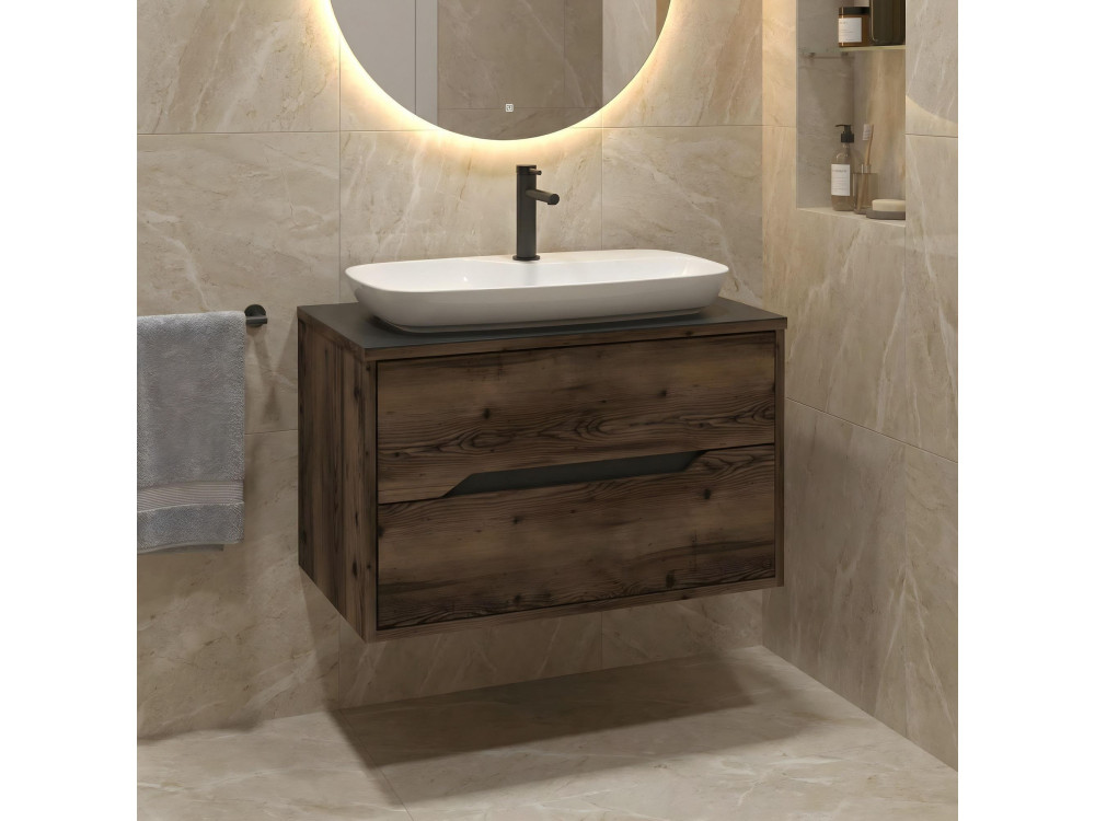 Wastafelmeubel "Galia 80 v2" - 80 x 50 x 50 cm - Dark Walnut