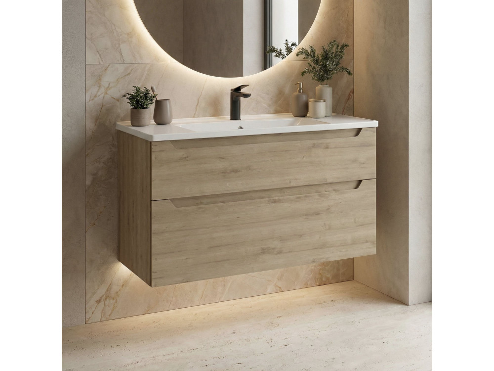 Wastafelmeubel "Messina 100 v2" - 100 x 45 x 55 cm - Eiken