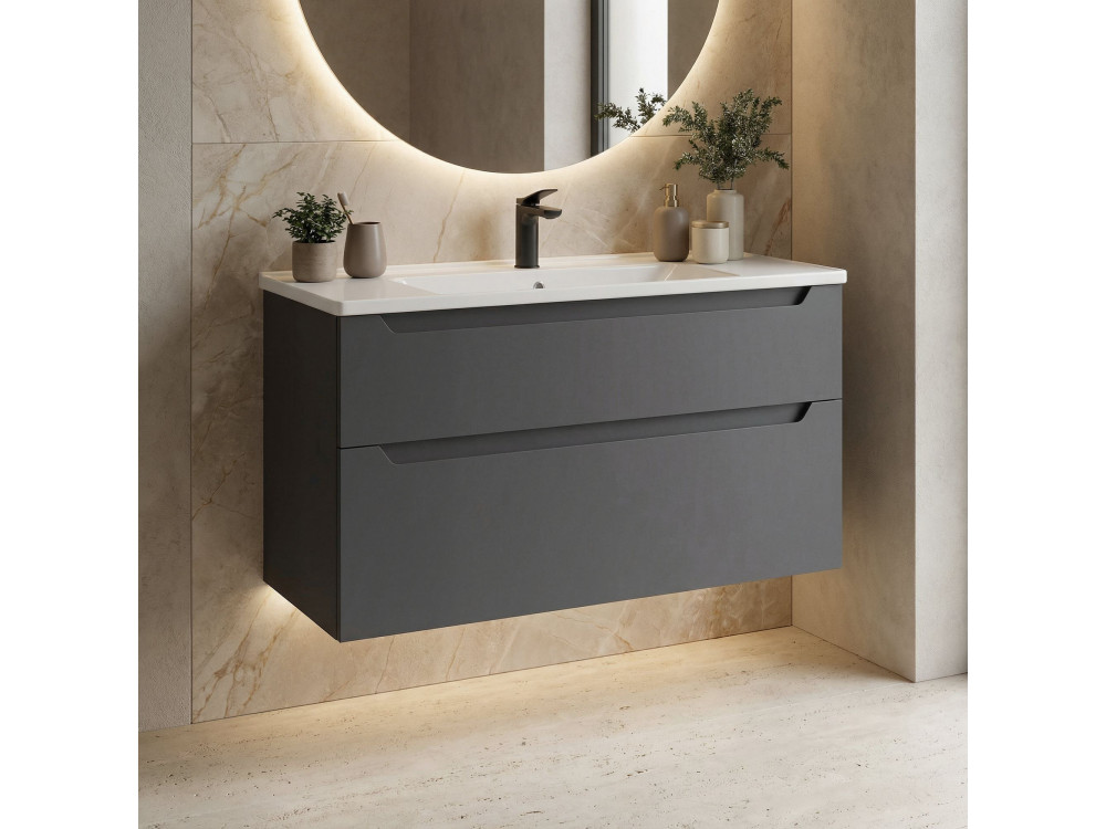 Wastafelmeubel "Messina 100 v2" - 100 x 45 x 55 cm - Mat antraciet
