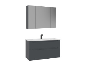 Wastafelmeubel met spiegel (2-delig) "Messina 100 v2" - 100 x 45 x 55 cm - Mat antraciet