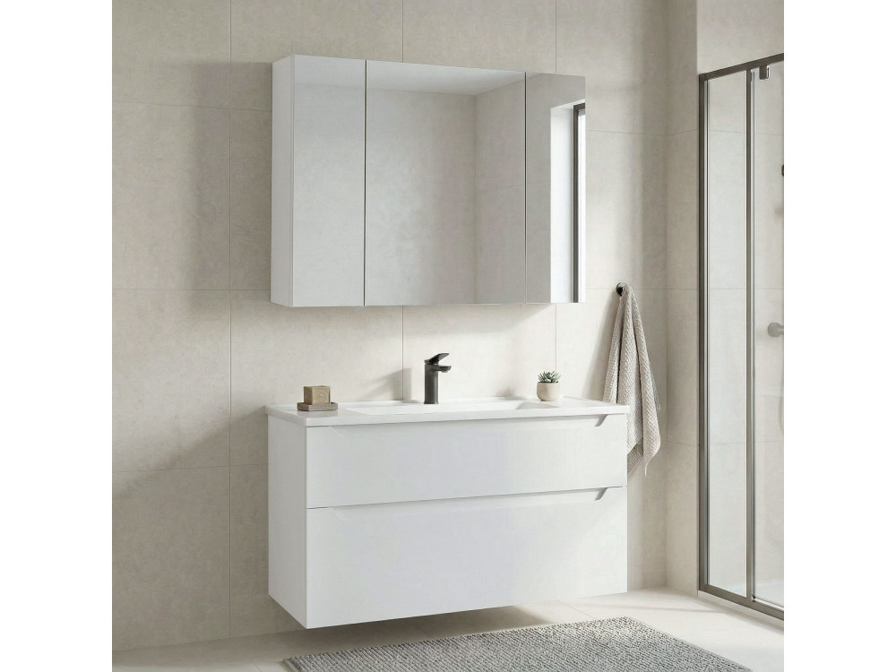 Wastafelmeubel met spiegel (2-delig) "Messina 100 v2" - 100 x 45 x 55 cm - Matwit