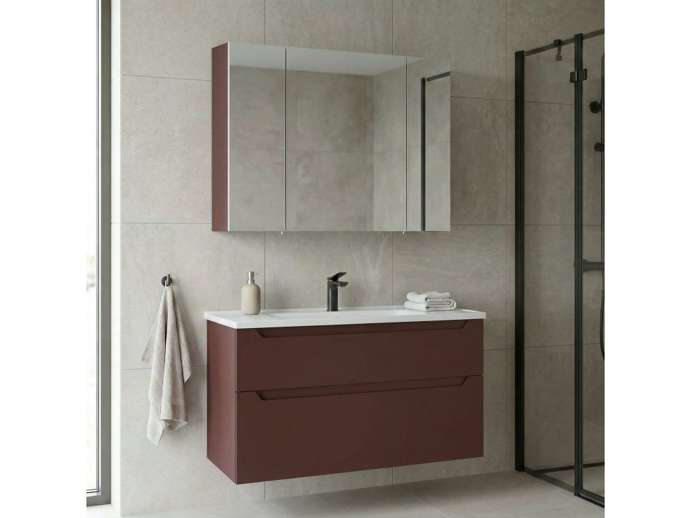 Wastafelmeubel met spiegel (2-delig) "Messina 100 v2" - 100 x 45 x 55 cm - Matrood