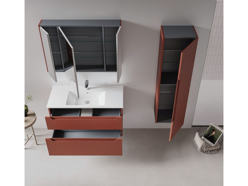 Wastafelmeubel met spiegel (2-delig) "Messina 100 v2" - 100 x 45 x 55 cm - Matrood