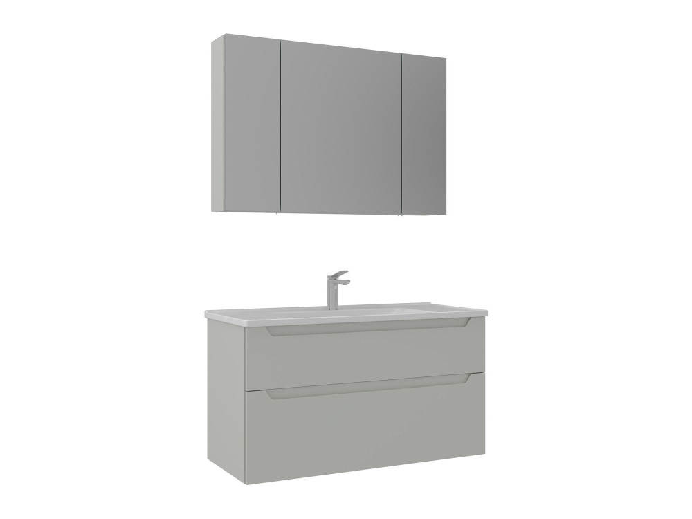 Wastafelmeubel met spiegel (2-delig) "Messina 100 v2" - 100 x 45 x 55 cm - Mat Cashmere