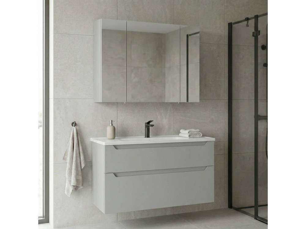 Wastafelmeubel met spiegel (2-delig) "Messina 100 v2" - 100 x 45 x 55 cm - Mat Cashmere
