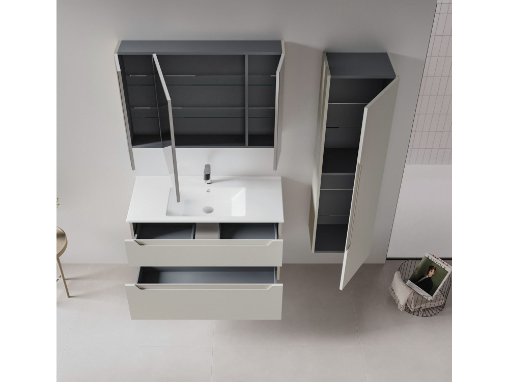 Wastafelmeubel met spiegel (2-delig) "Messina 100 v2" - 100 x 45 x 55 cm - Mat Cashmere