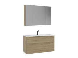 Wastafelmeubel met spiegel (2-delig) "Messina 100 v2" - 100 x 45 x 55 cm - Eiken