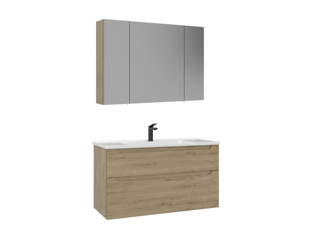 Wastafelmeubel met spiegel (2-delig) "Messina 100 v2" - 100 x 45 x 55 cm - Eiken